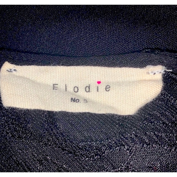 Elodie Junior's Small Black Lace Crop Top Short Sleeve Applique with Collar - Picture 7 of 8